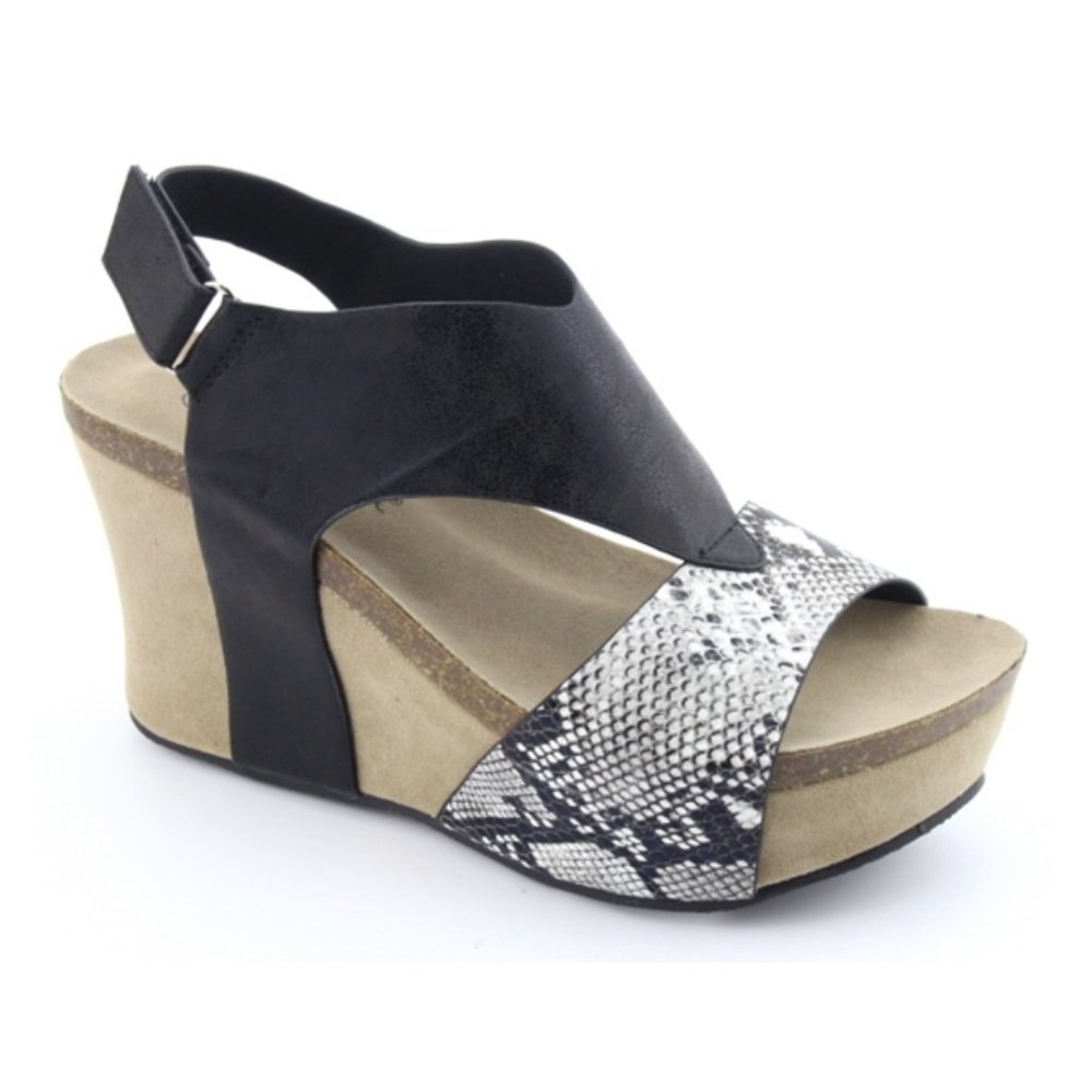 Black Snake-Print Wedges
